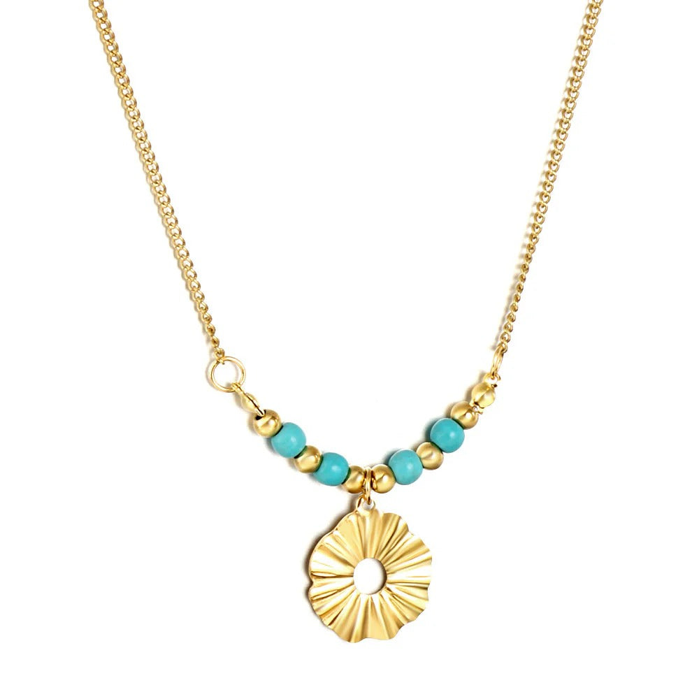 Dolly Turquoise Beaded Sun Necklace | Waterproof 18k Gold