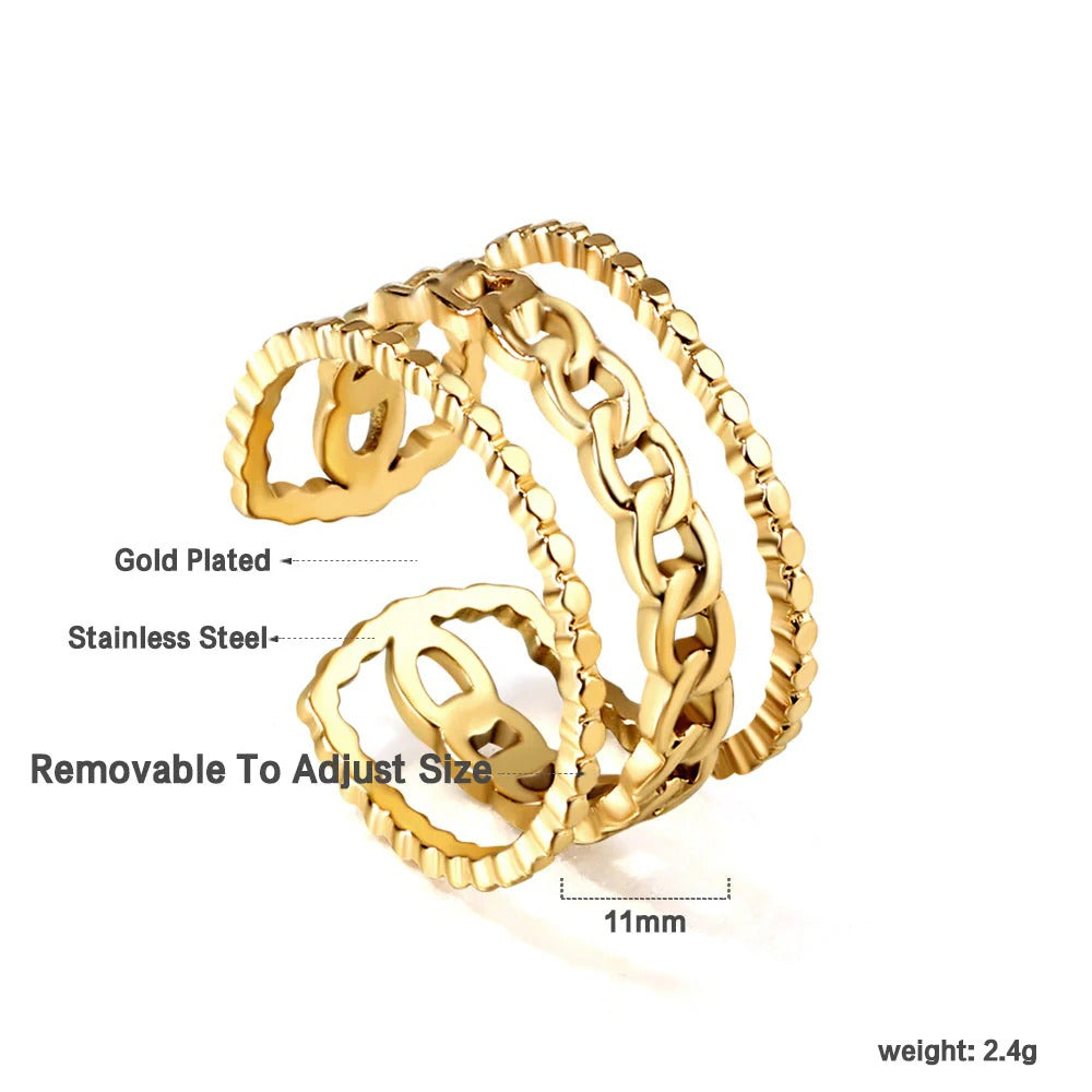 Jasper Multi Link Cuff Ring | Waterproof 18K Gold