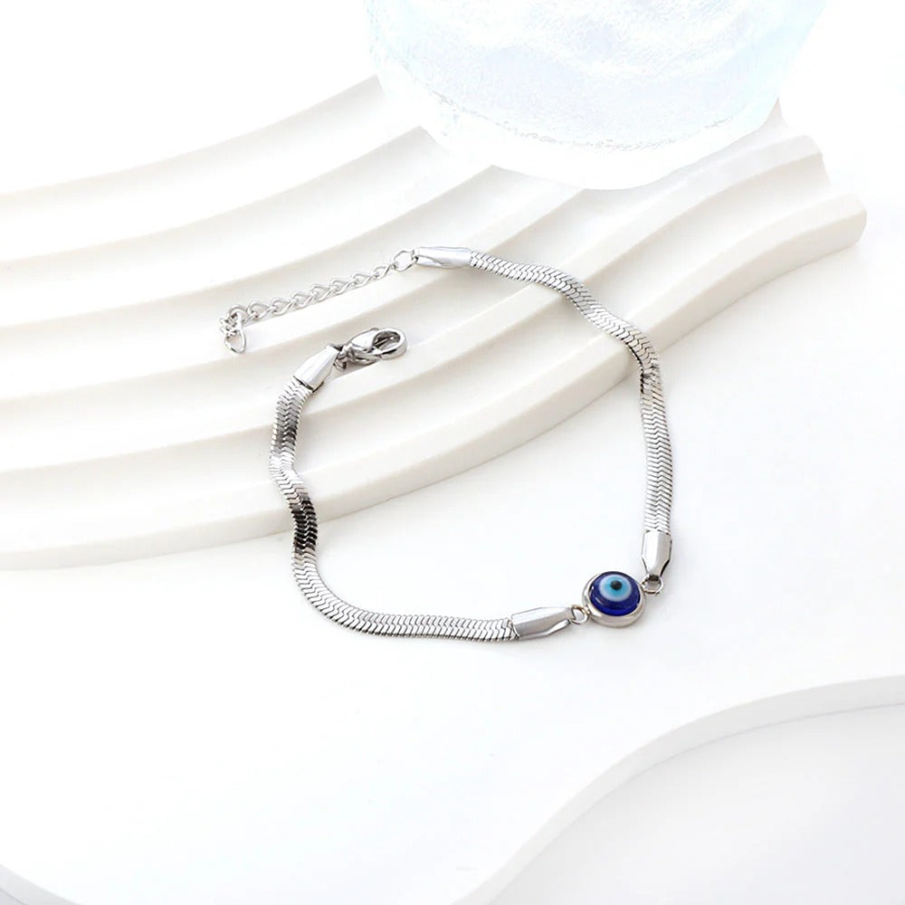 Freya Evil Eye Chain Bracelet | Waterproof Silver Steel