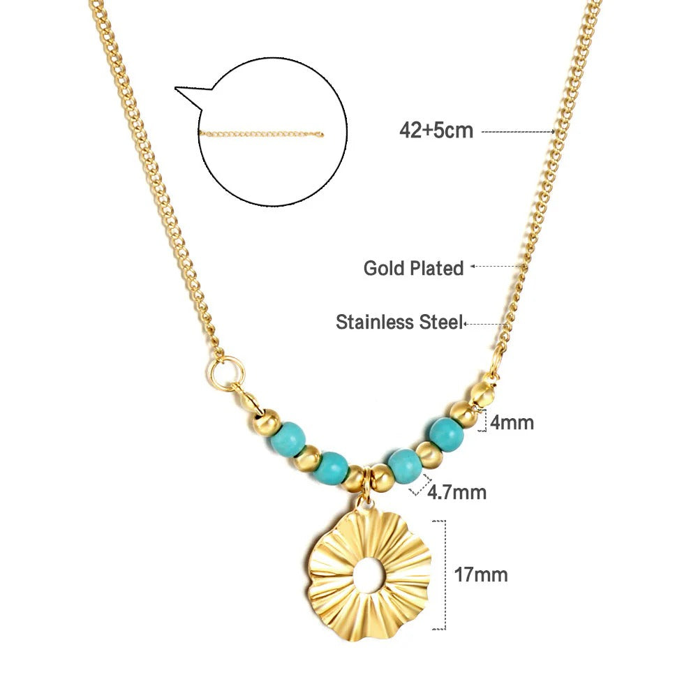 Dolly Turquoise Beaded Sun Necklace | Waterproof 18k Gold
