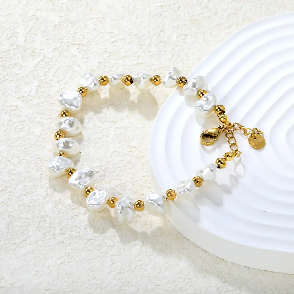 India White Baroque pearls Bracelet | Waterproof 18K Gold