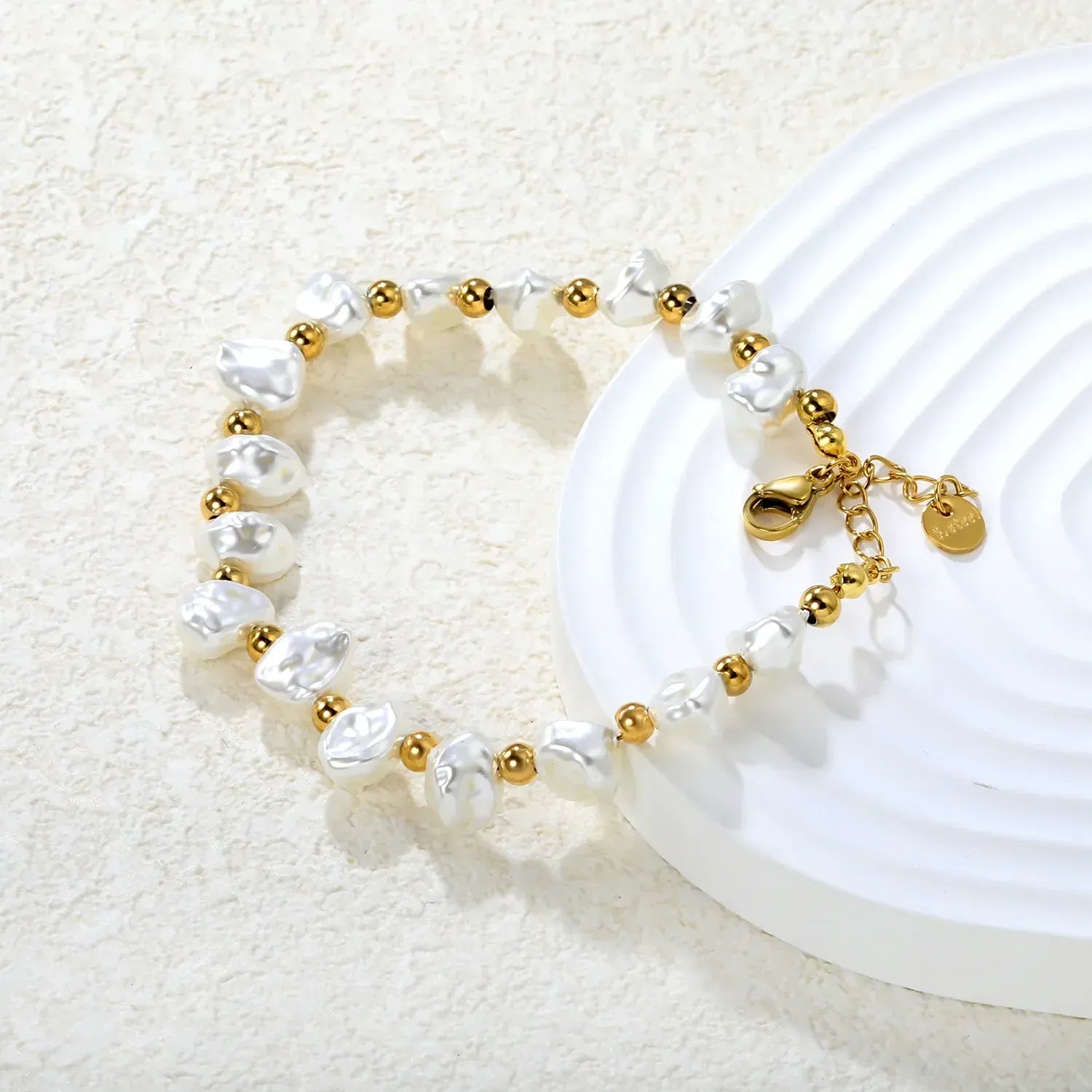 India White Baroque pearls Bracelet | Waterproof 18K Gold