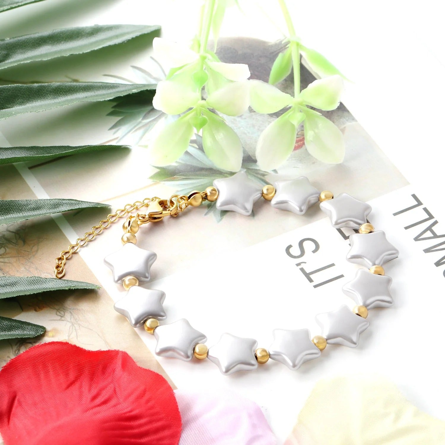 Ida White Star Pearls Bracelet | Waterproof 18K Gold