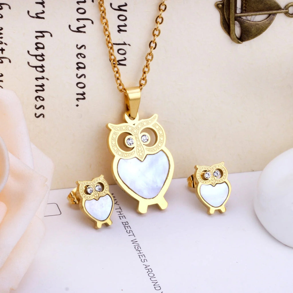 Millie Lustrous Pearl Inlay Owl Set | Buy Set or Individual