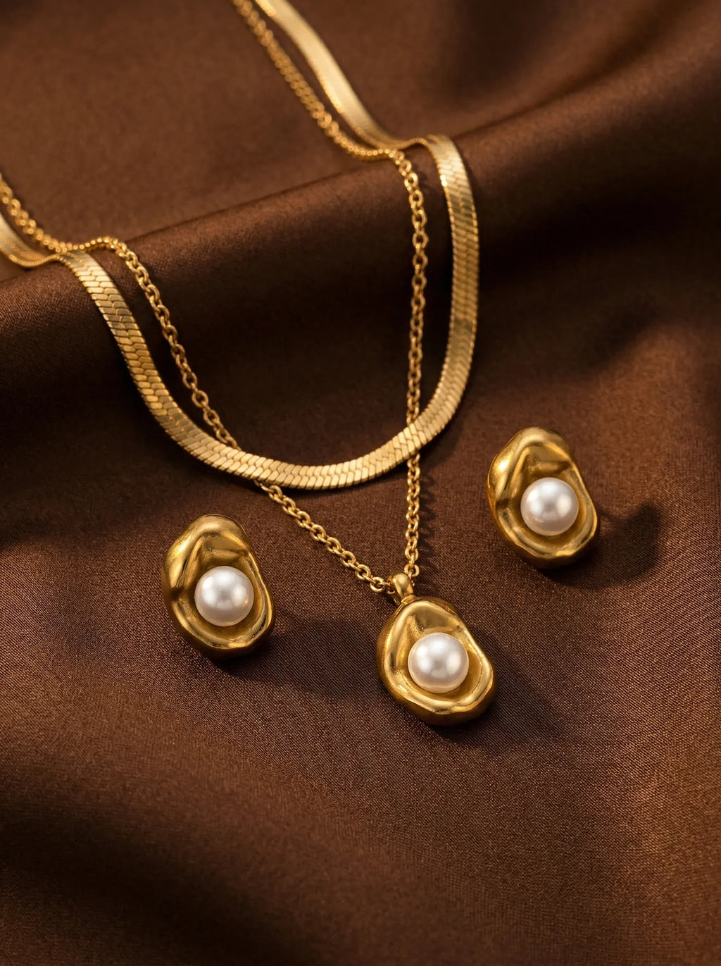 Blaire Pearl Double Chain Necklace | Waterproof 18k Gold