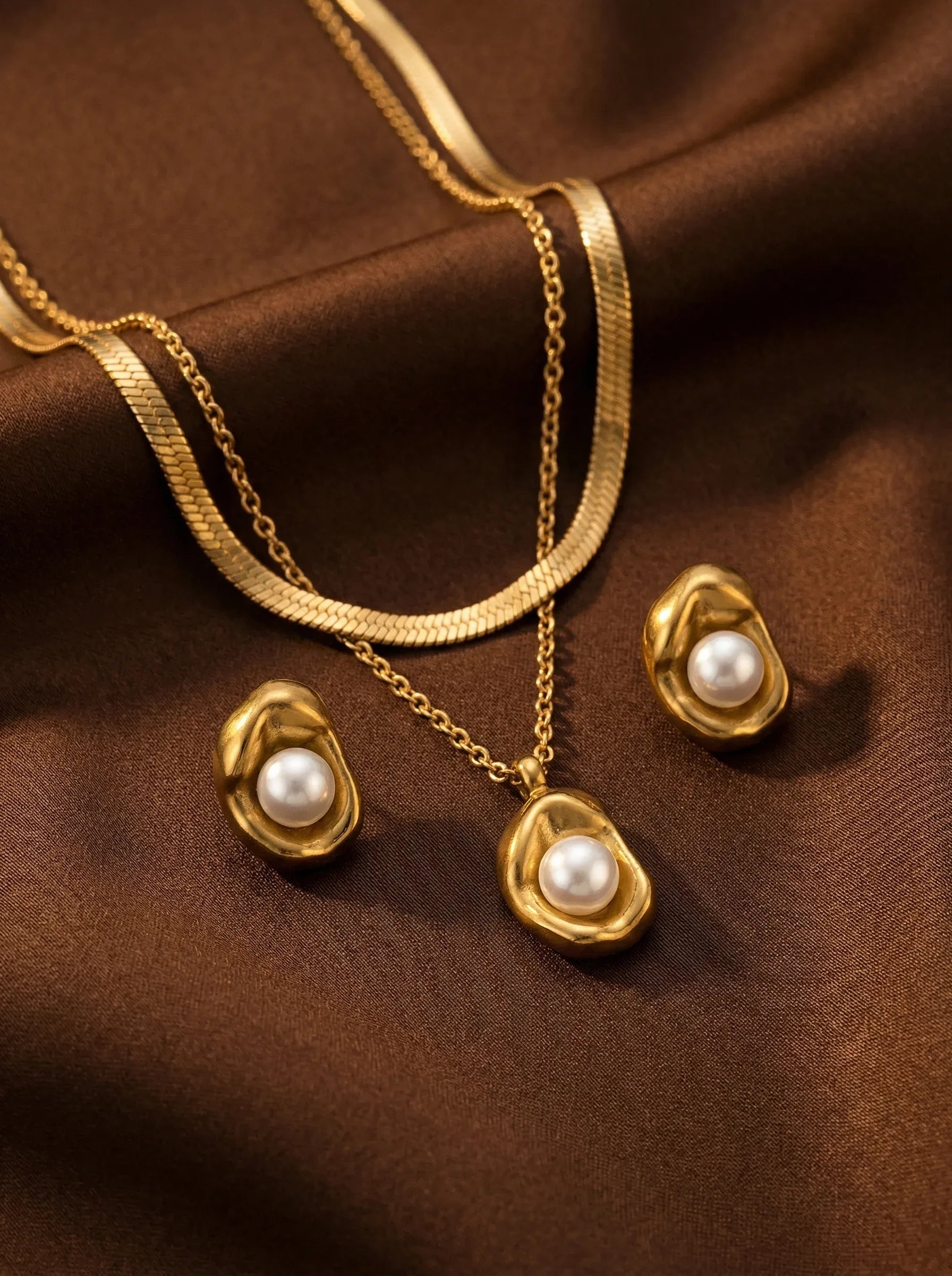 Blaire Pearl Double Chain Necklace | Waterproof 18k Gold
