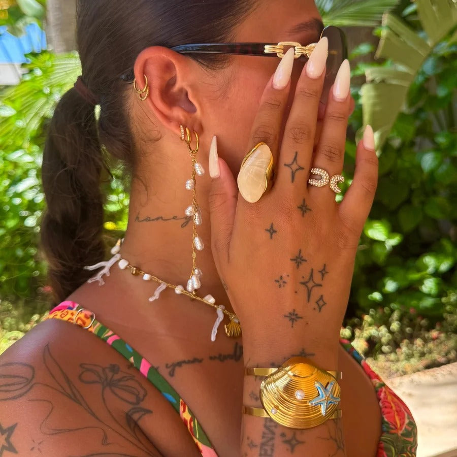 Dual-loop Pavé Crystal Adjustable Ring | Waterproof 18k Gold