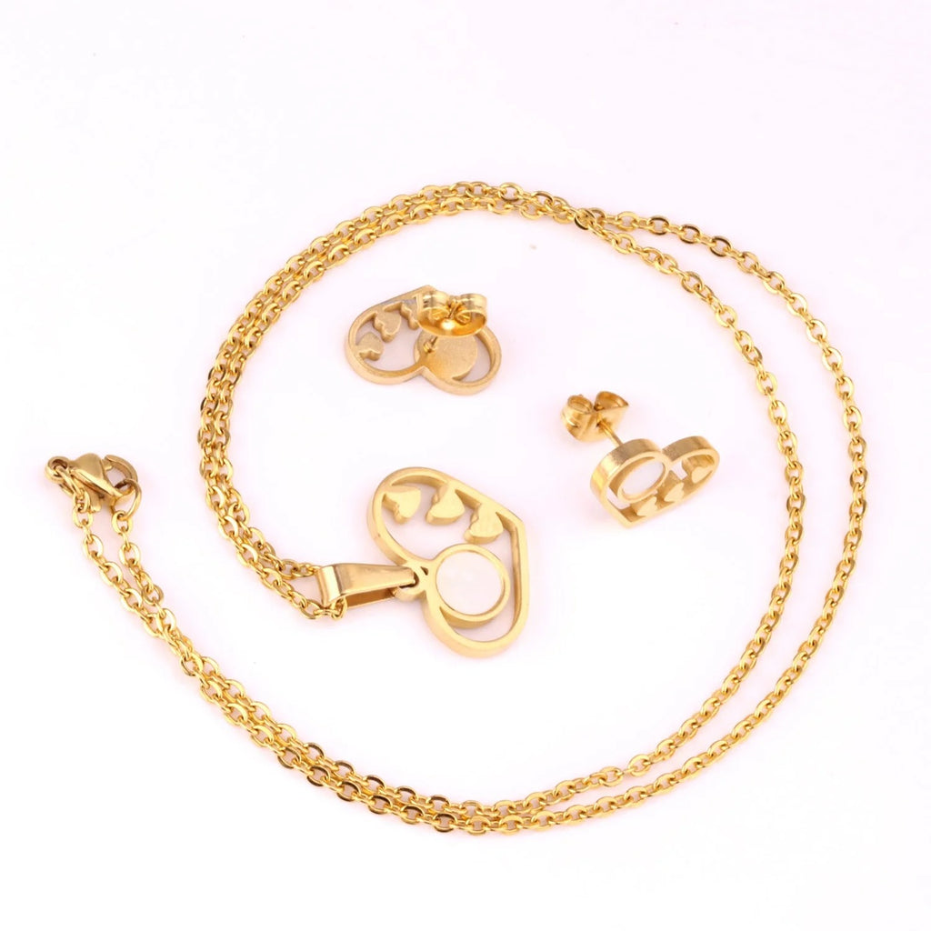 Naome Luminous Pearl Inset Heart Set | Buy Set or Individual