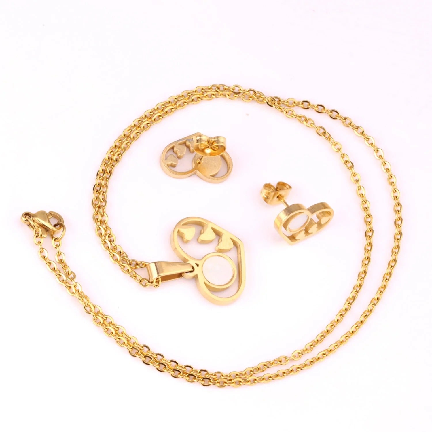 Naome Luminous Pearl Inset Heart Set | Buy Set or Individual