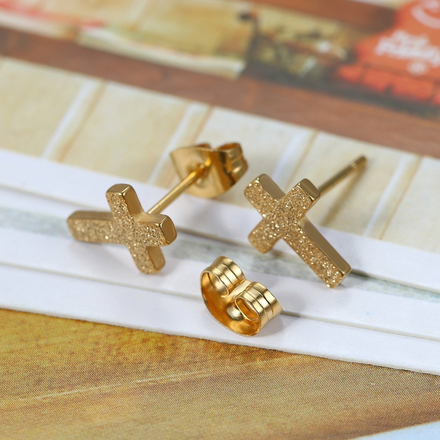 Alma Cross Faith Studs | Waterproof 18k Gold