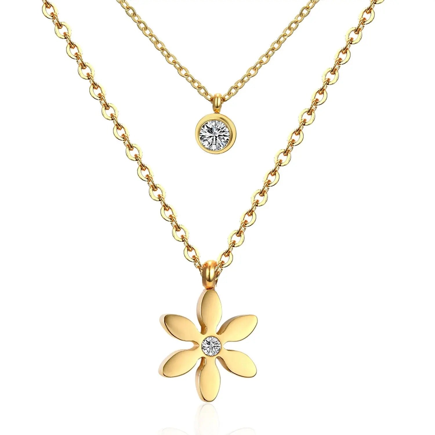 Flora Bloom & Stone Necklace | Waterproof 18k Gold & Silver