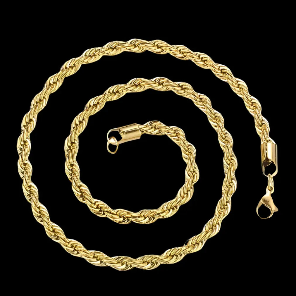 Bellae Twsited Rope Chain Necklace | Waterproof 18k Gold