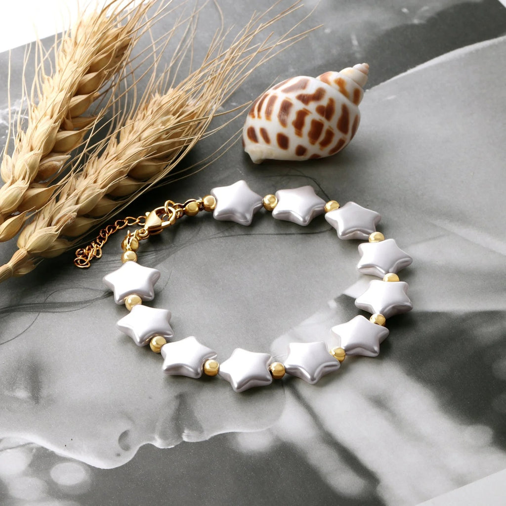 Ida White Star Pearls Bracelet | Waterproof 18K Gold