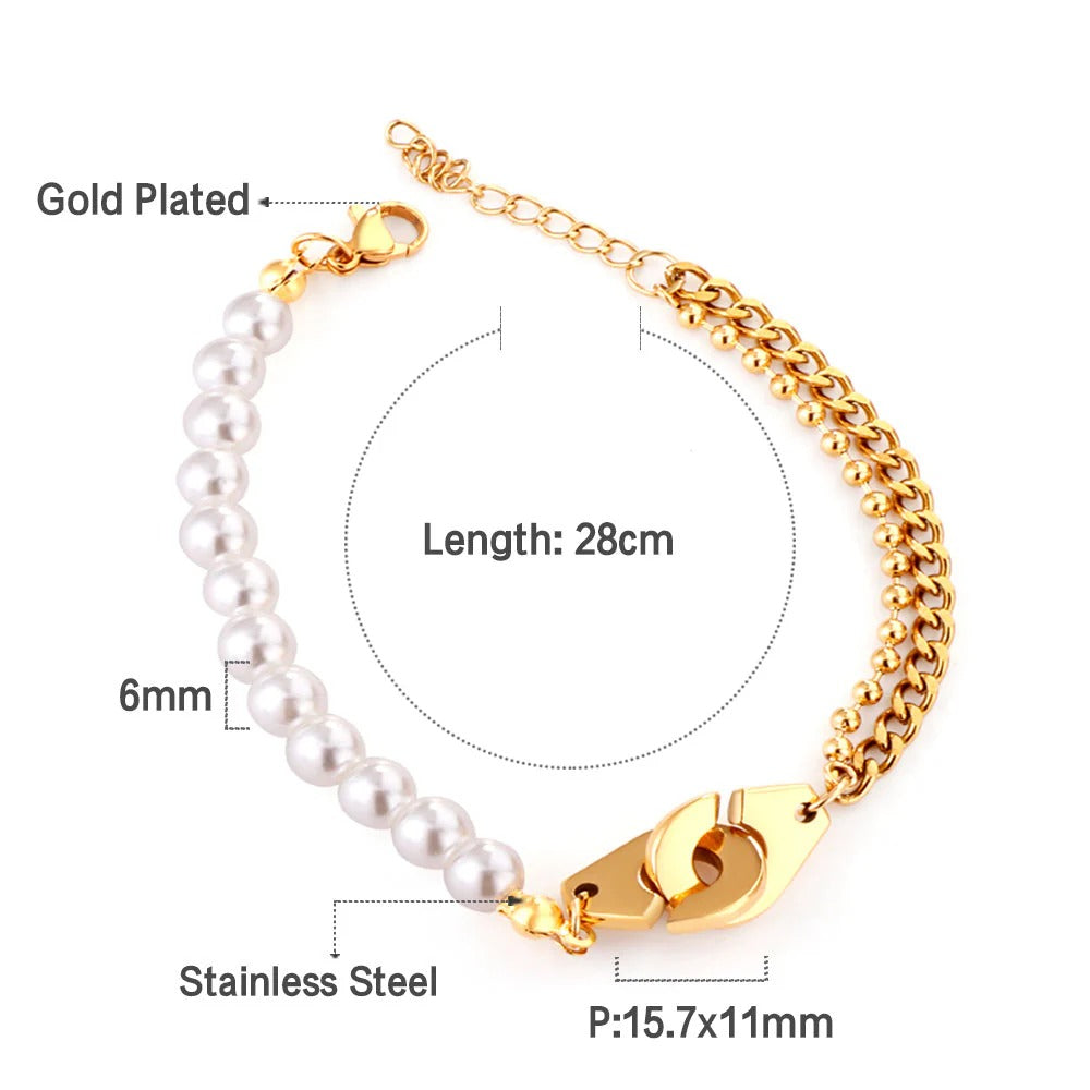 Hasel Handcuff Pearl Bracelet | Waterproof 18K Gold