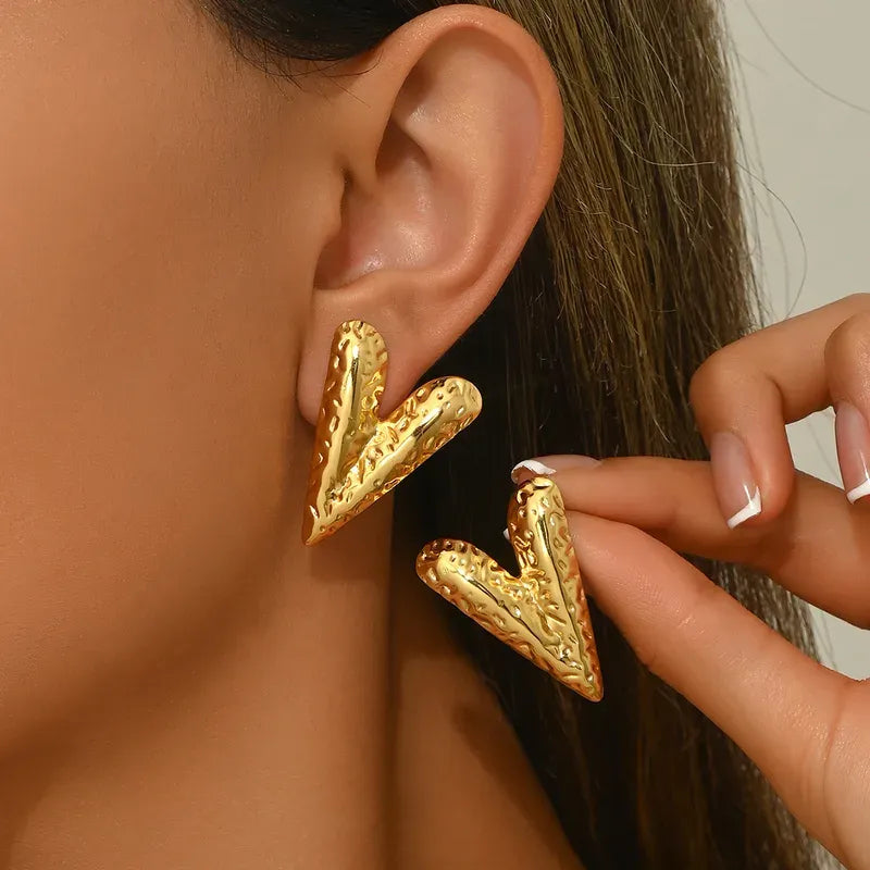 Bianca Textured Heart Stud Earrings | Waterproof 18k Gold