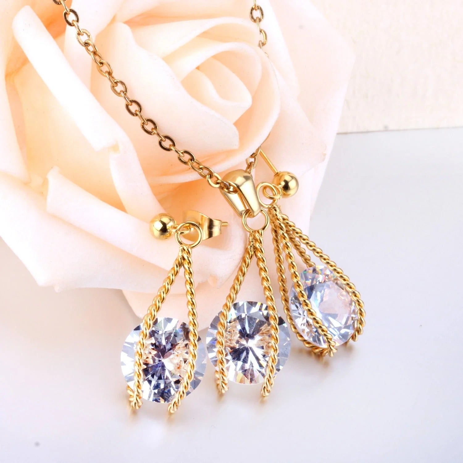 Layla Teardrop Caged Brilliant Crystal Set | Buy Set or Individual