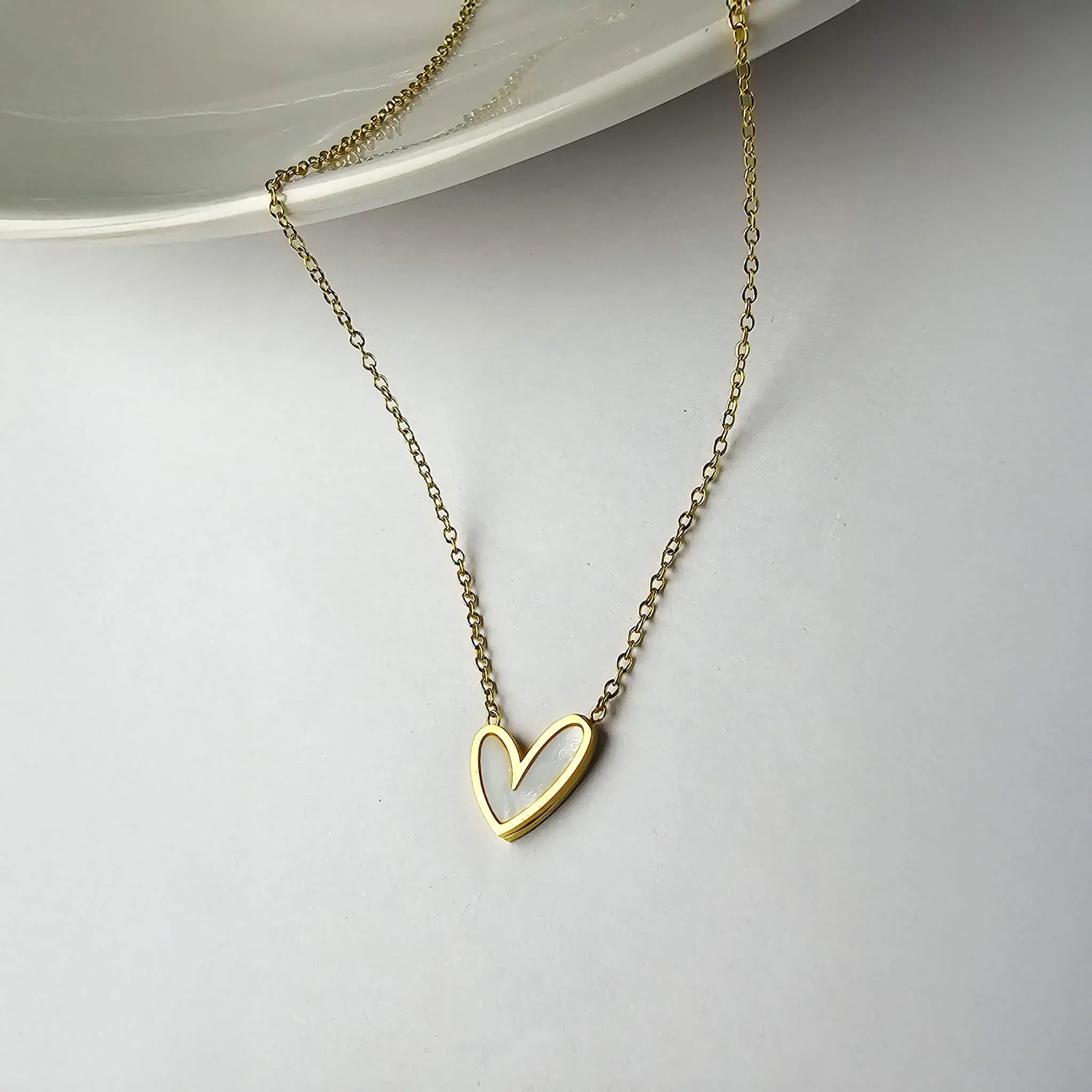 Belami Mother of Pearl Heart Necklace | Waterproof 18k Gold