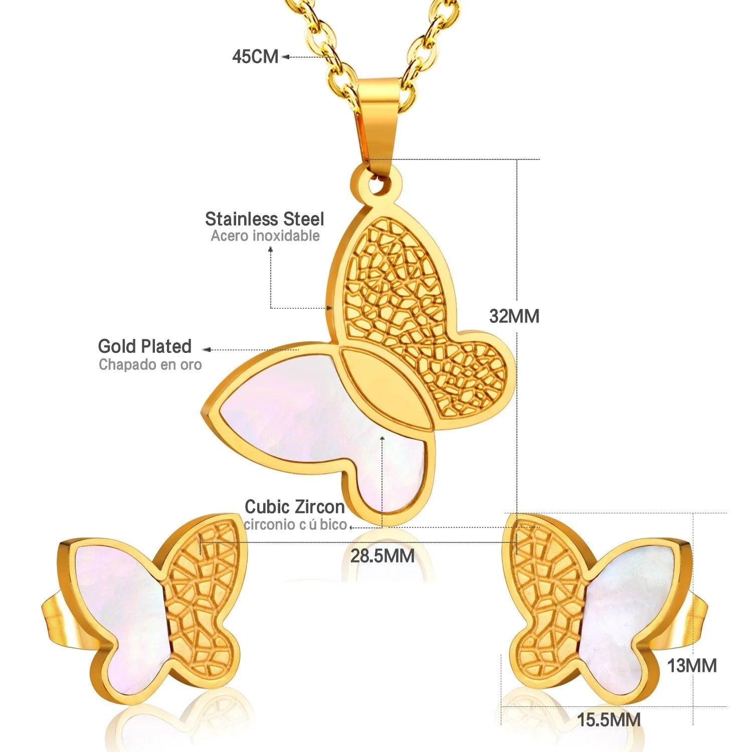 Minnie Lustrous Pearl Inlay Butterfly Set | Buy Set or Individual