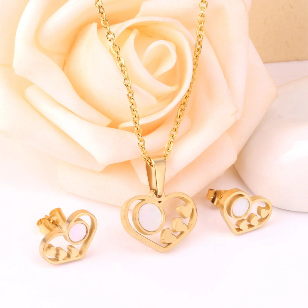 Naome Luminous Pearl Inset Heart Set | Buy Set or Individual