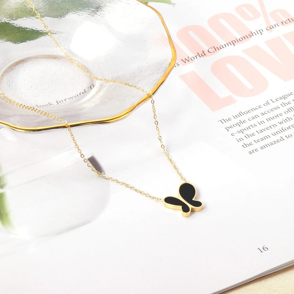 Evie Black Butterfly Necklace | Waterproof 18k Gold & Silver