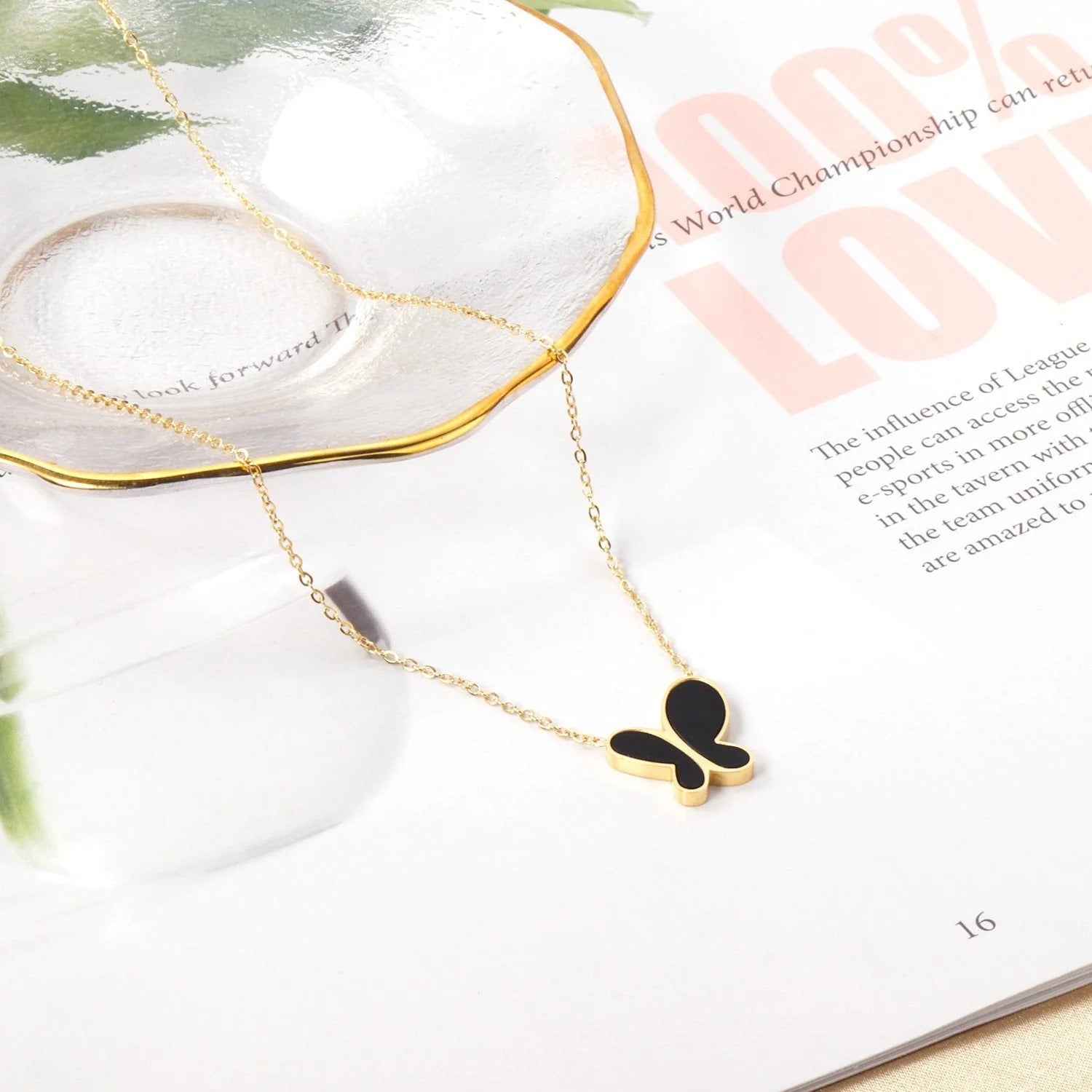 Evie Black Butterfly Necklace | Waterproof 18k Gold & Silver