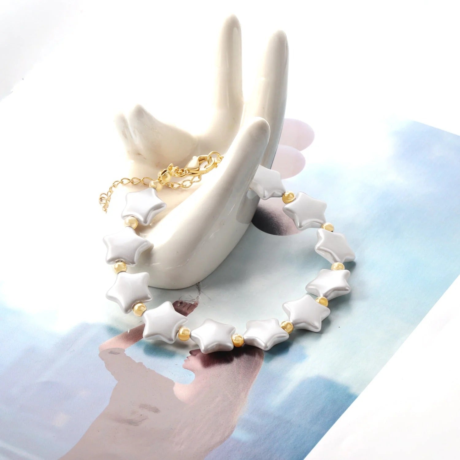 Ida White Star Pearls Bracelet | Waterproof 18K Gold