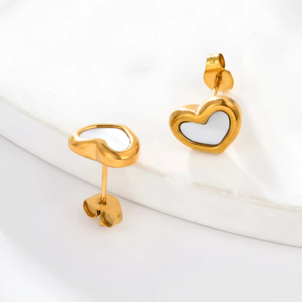 Beatrice Pearl Heart Stud Earrings | Waterproof 18k Gold