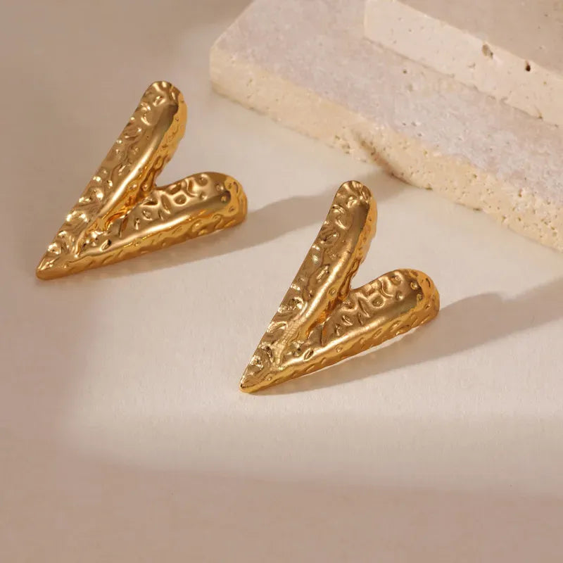 Bianca Textured Heart Stud Earrings | Waterproof 18k Gold