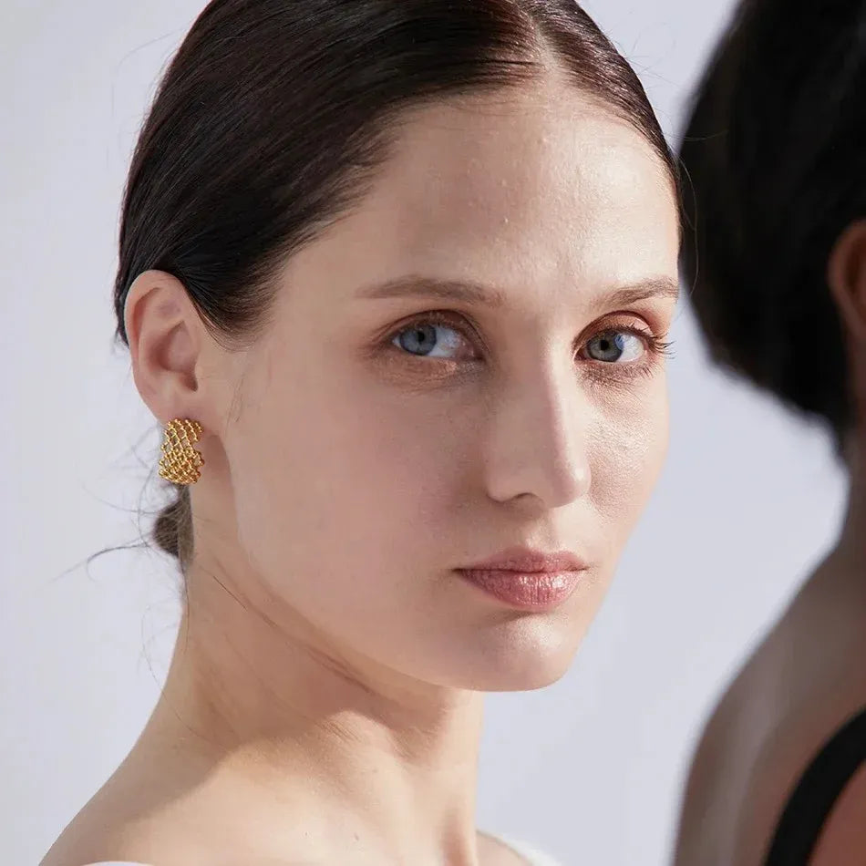 Abreya Mesh Hoop Earrings | Waterproof 18k Gold