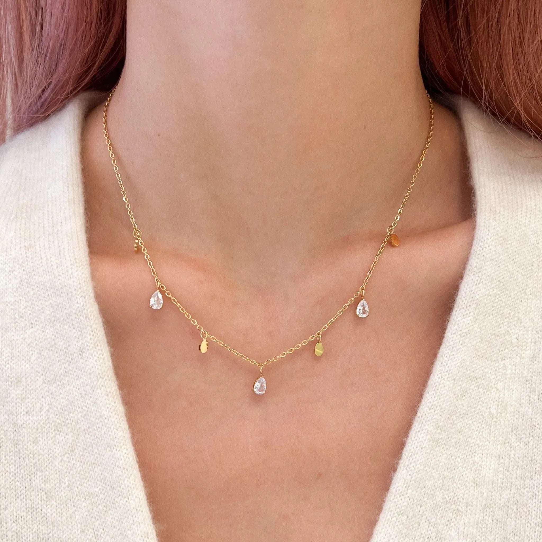 Evania Pear Cut Charm Necklace | Waterproof 18k Gold