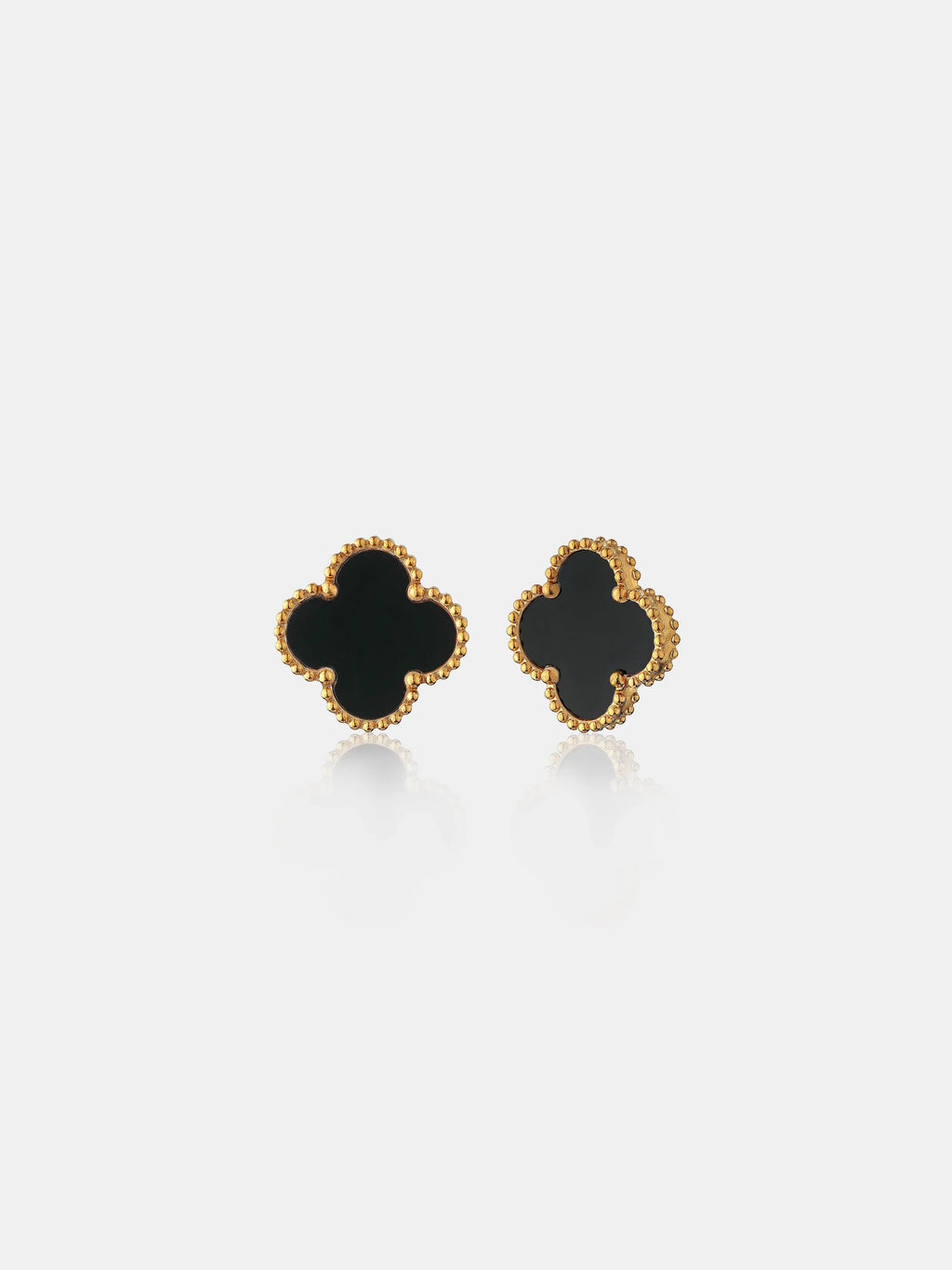 Alora Four-Leaf Black Clover Stud Earrings | Waterproof 18k Gold