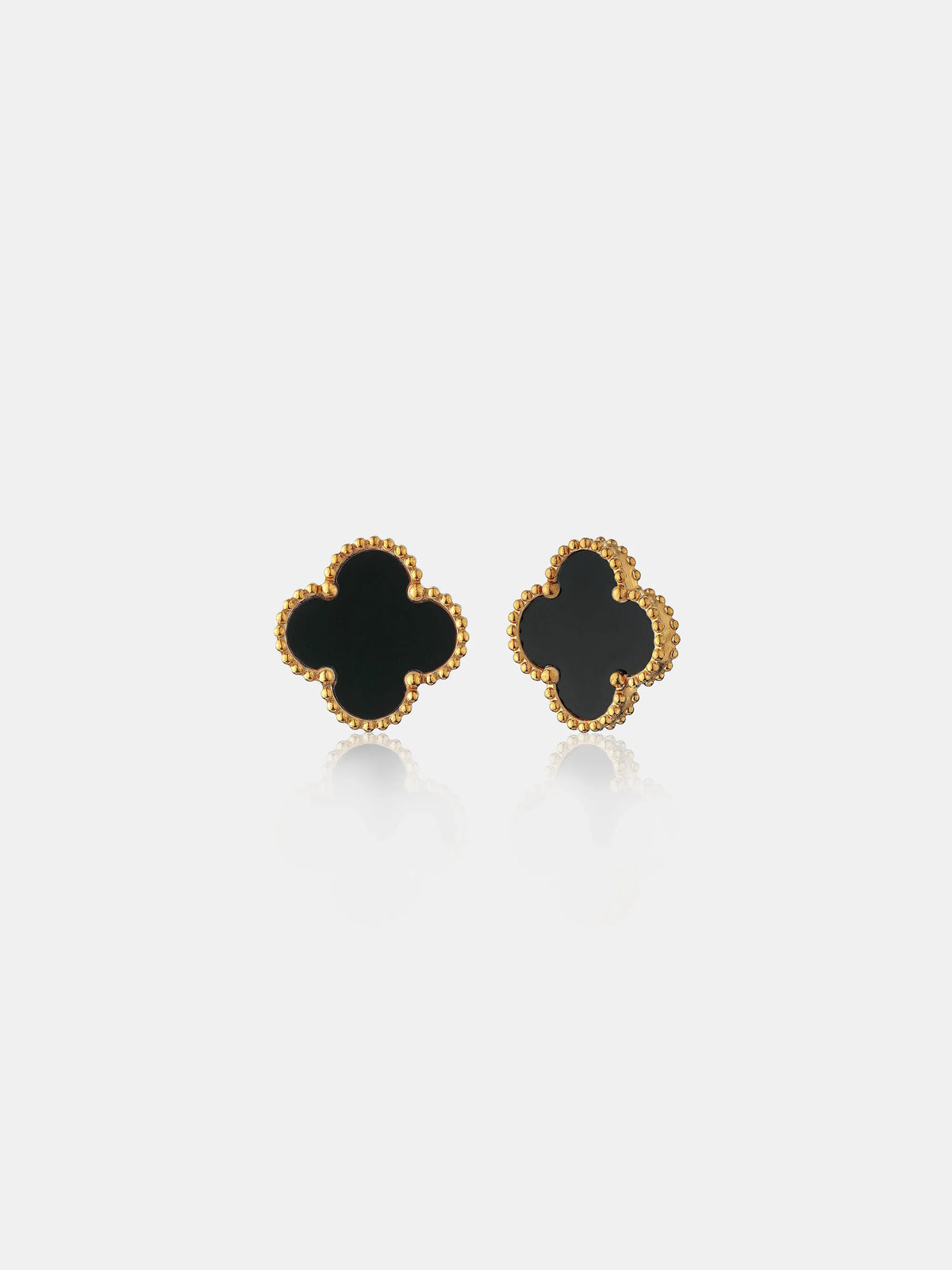 Alora Four-Leaf Black Clover Stud Earrings | Waterproof 18k Gold