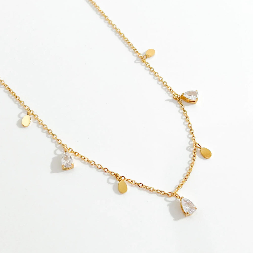 Evania Pear Cut Charm Necklace | Waterproof 18k Gold