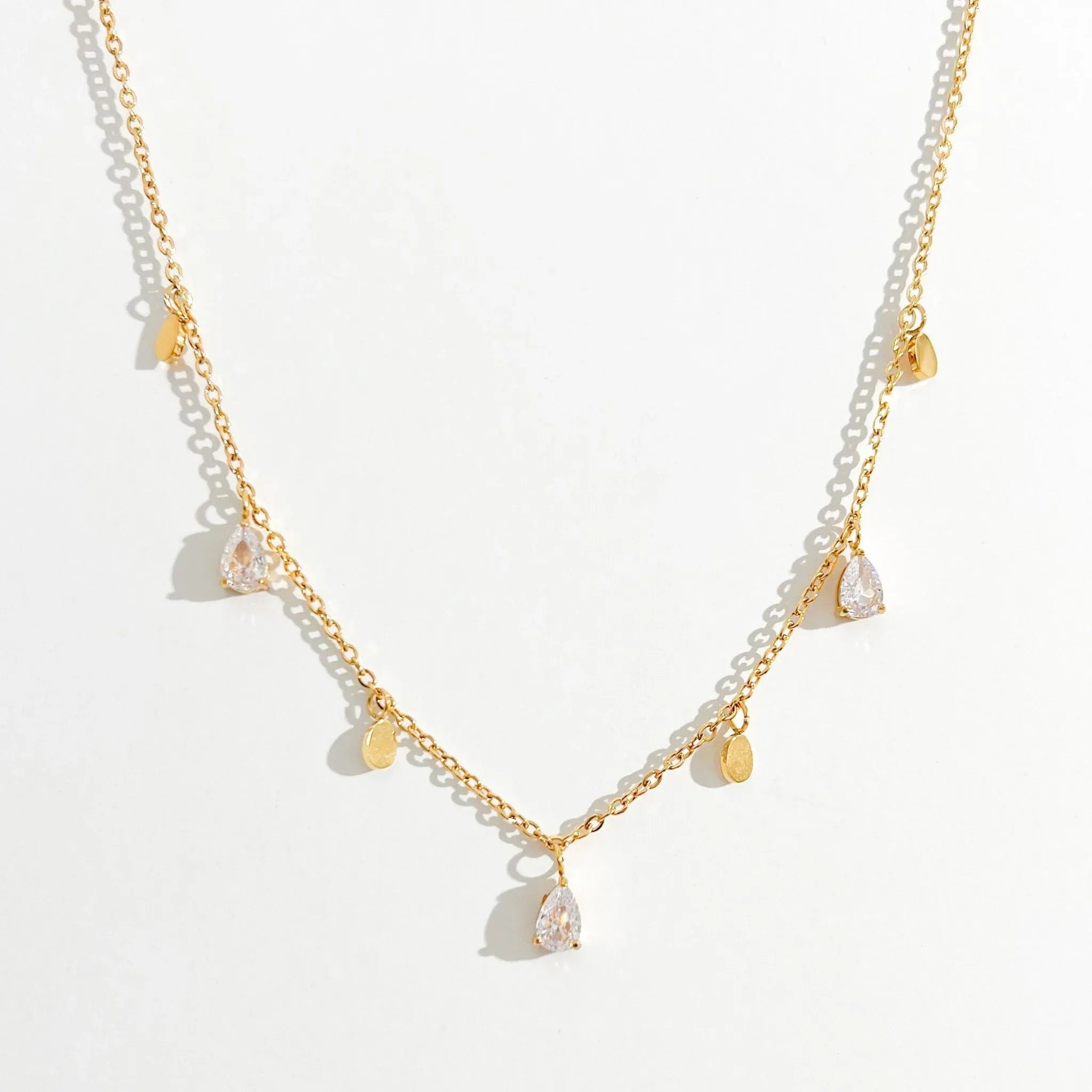Evania Pear Cut Charm Necklace | Waterproof 18k Gold