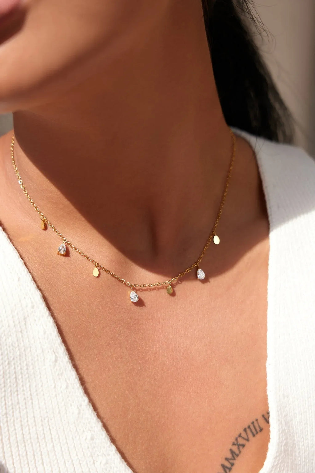 Evania Pear Cut Charm Necklace | Waterproof 18k Gold
