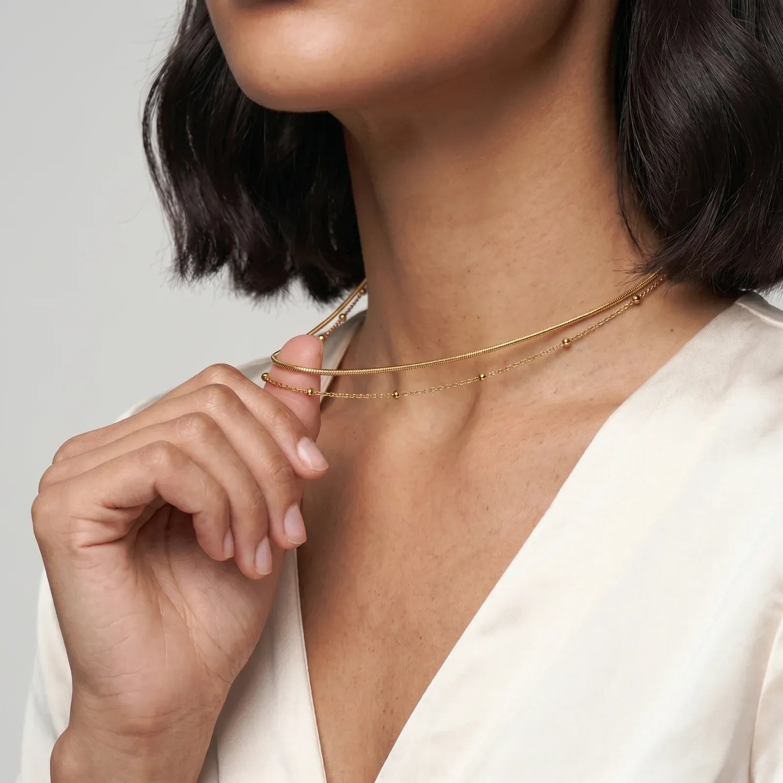 Alazne Double Chain Necklace | Waterproof 18k Gold