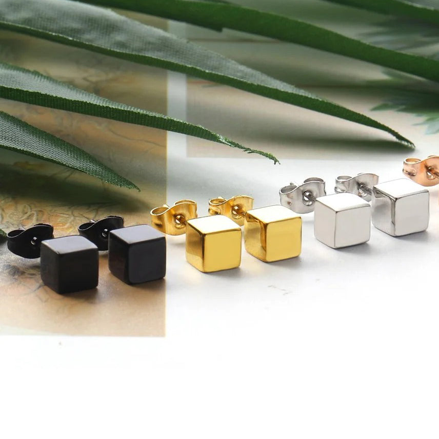 Aspen Box Studs | Waterproof 18k Gold, Silver & Black