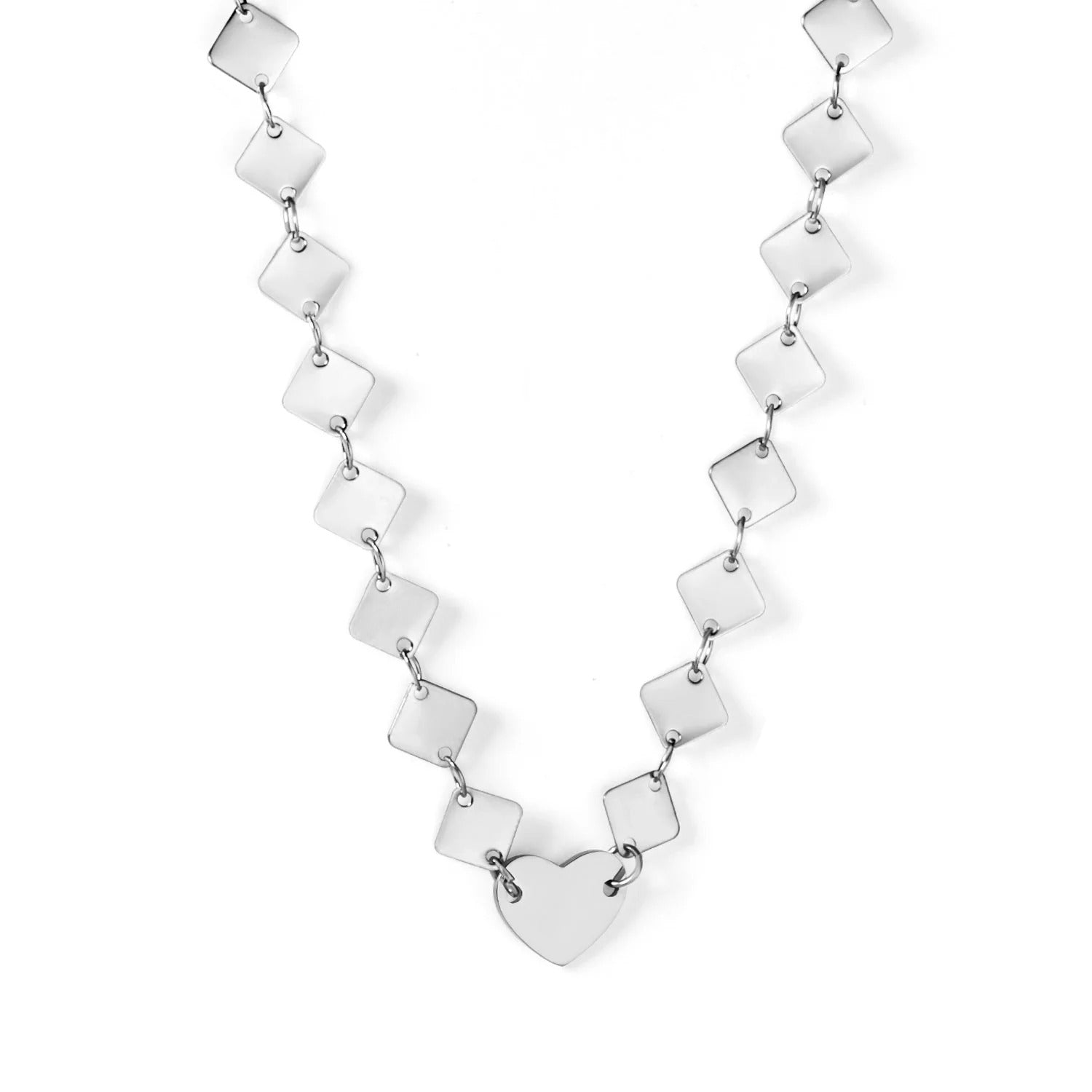 Fern Diamond Link Heart Pendant Necklace | Waterproof 18k Gold & Silver Steel