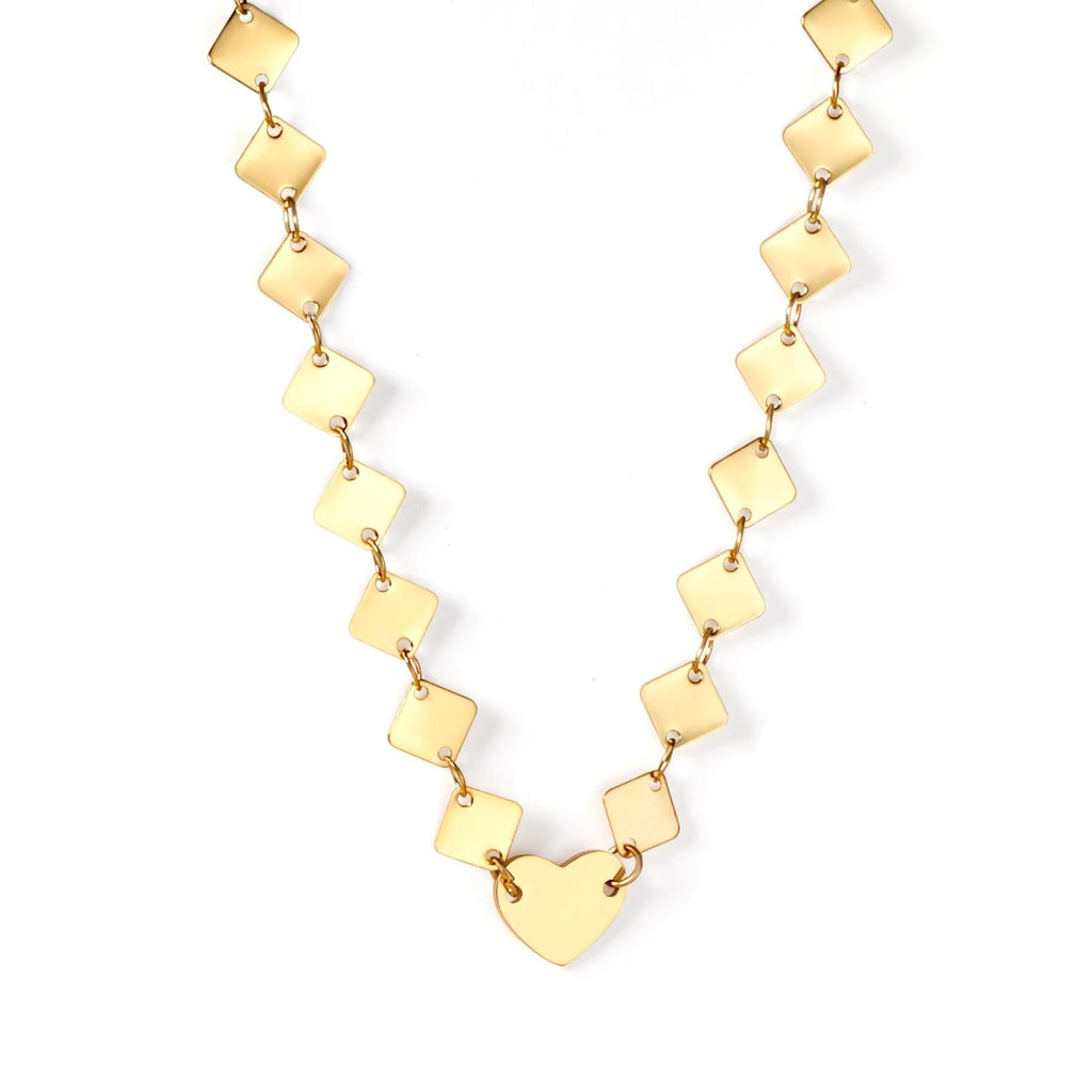 Fern Diamond Link Heart Pendant Necklace | Waterproof 18k Gold & Silver Steel
