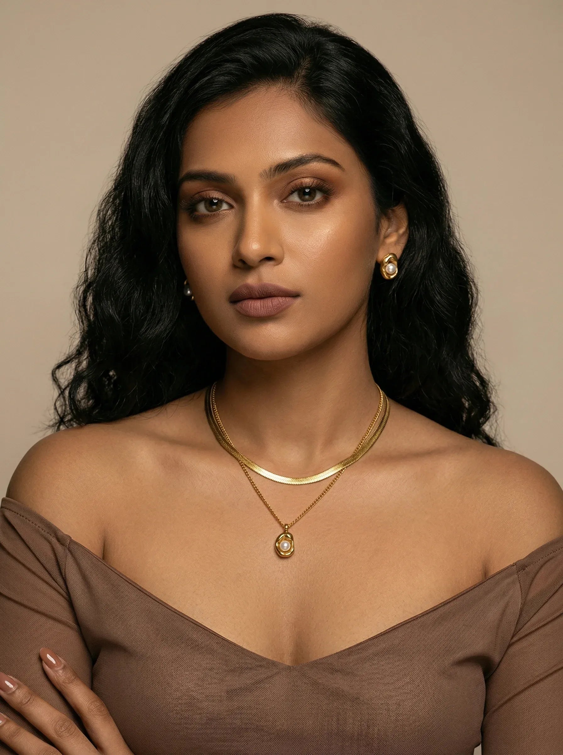 Blaire Pearl Double Chain Necklace | Waterproof 18k Gold