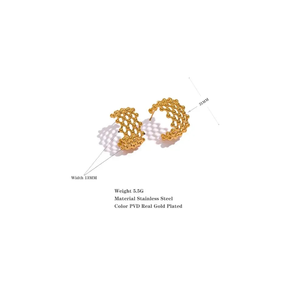 Abreya Mesh Hoop Earrings | Waterproof 18k Gold