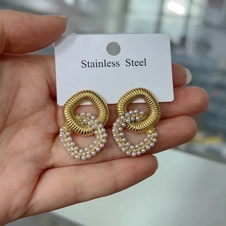 Aria Cross Pearl Stud Earrings | Waterproof 18k Gold