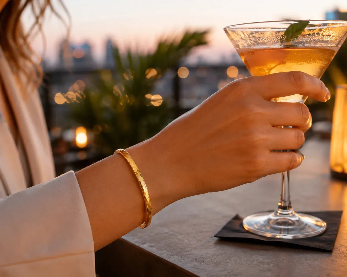 Riki Dimpled Hinged Bangle Bracelet | Waterproof 18k Gold
