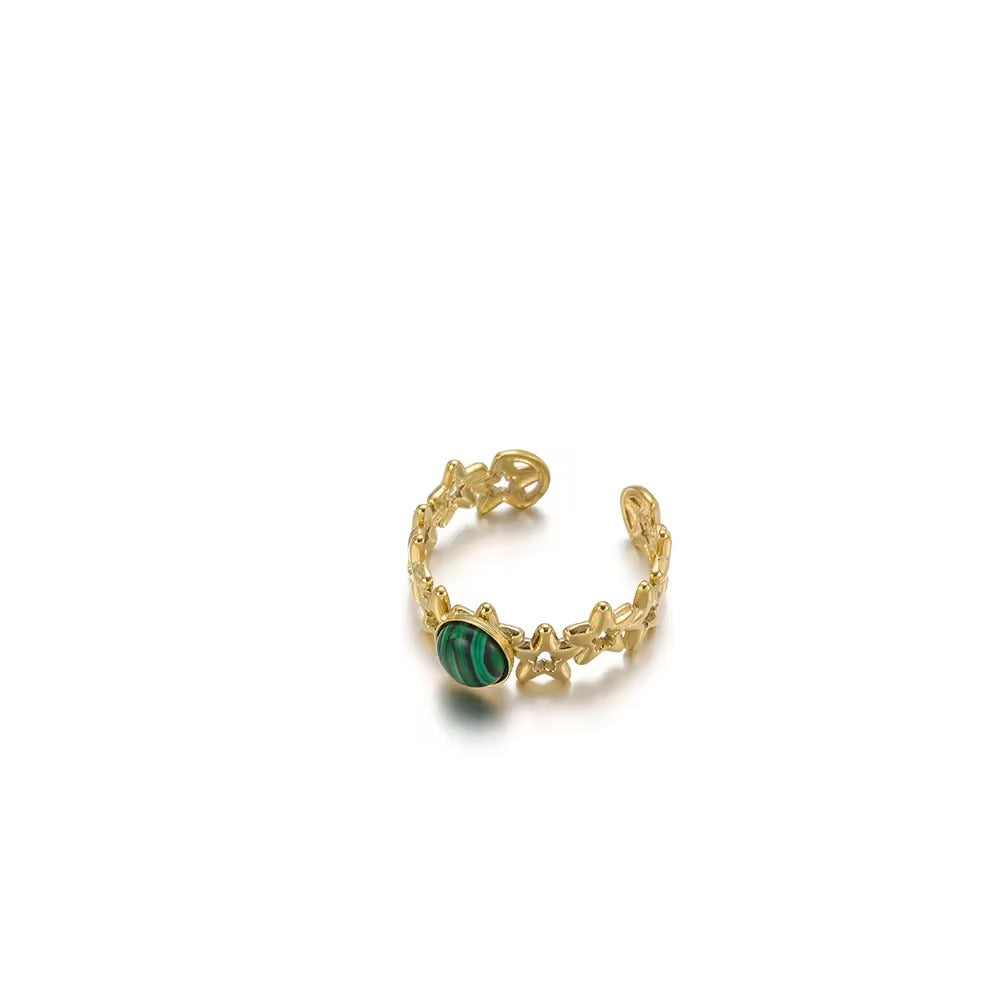 Lennon Malachite Green Resizable Ring | Waterproof 18K Gold