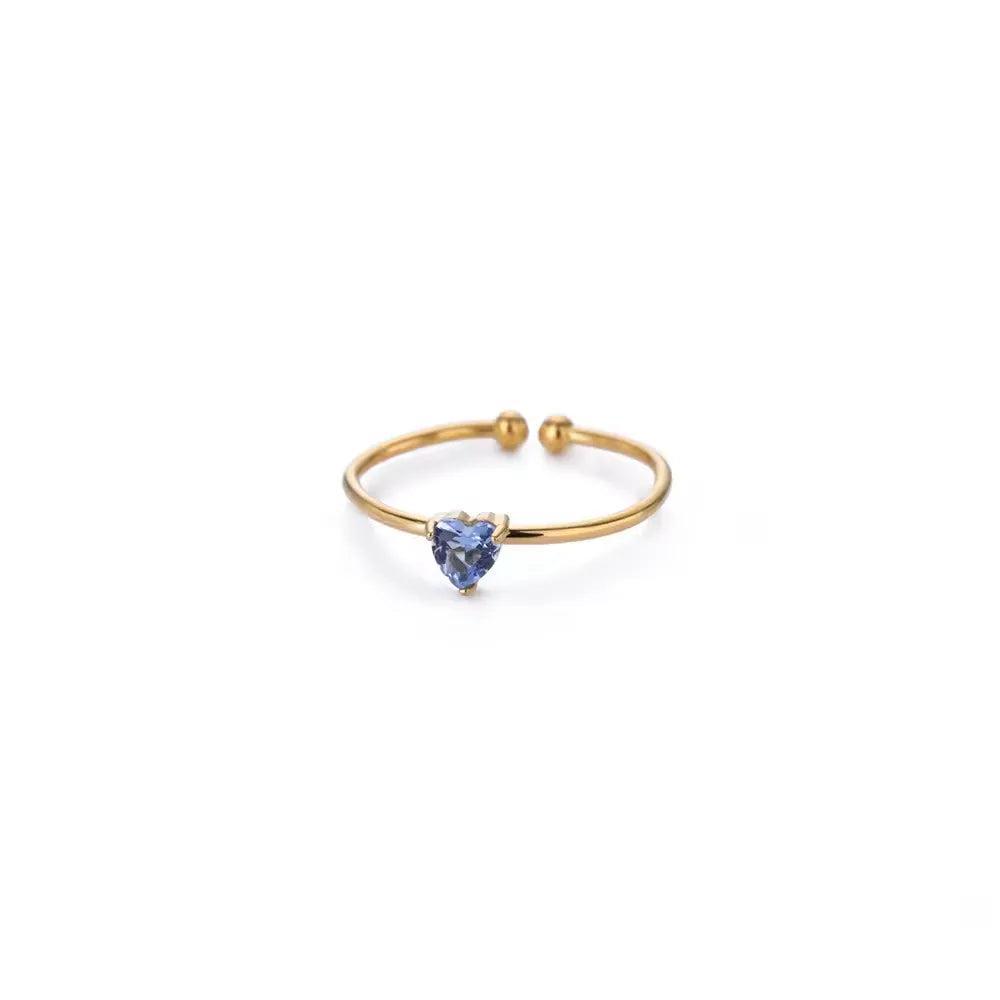 Bria Crystal Heart Open Ring – 5 Colors | Waterproof 18k Gold