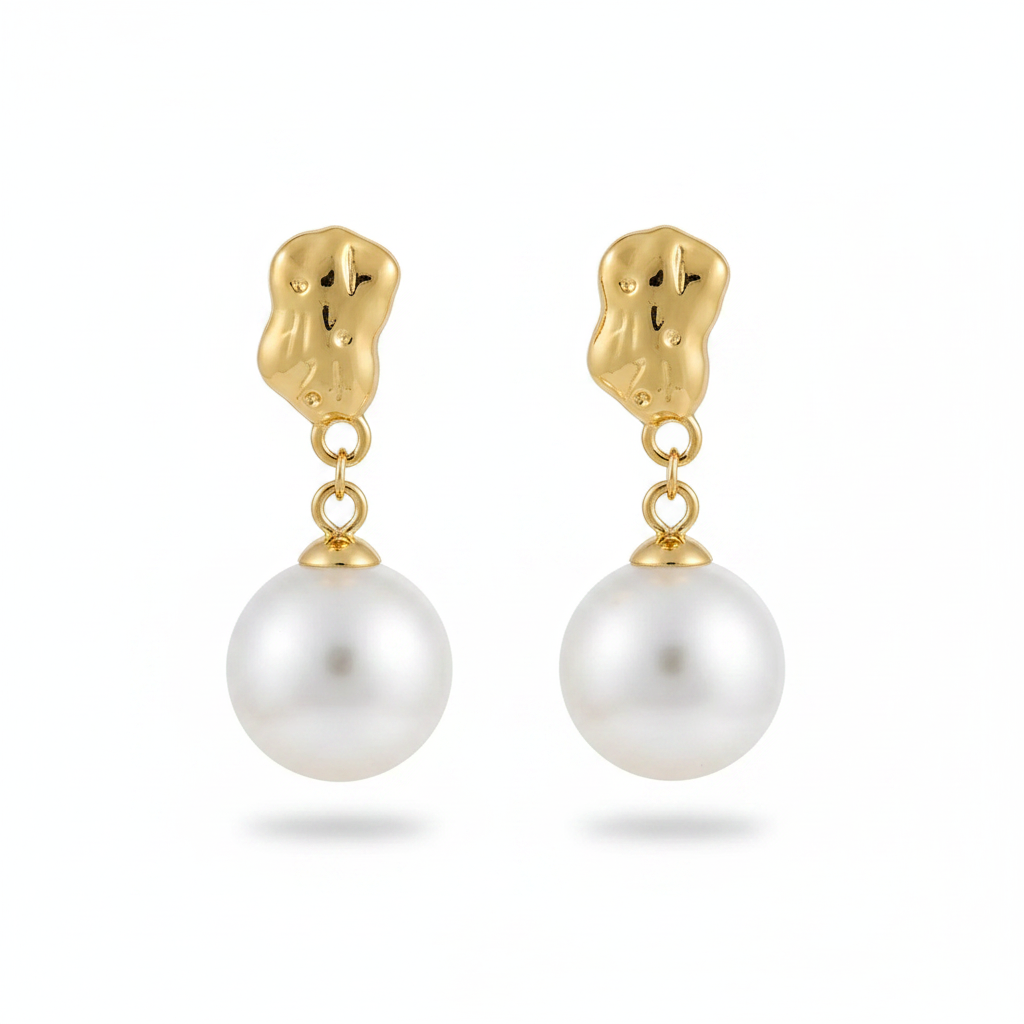 Caspian Big Pearl Drop Earrings | Waterproof 18k Gold
