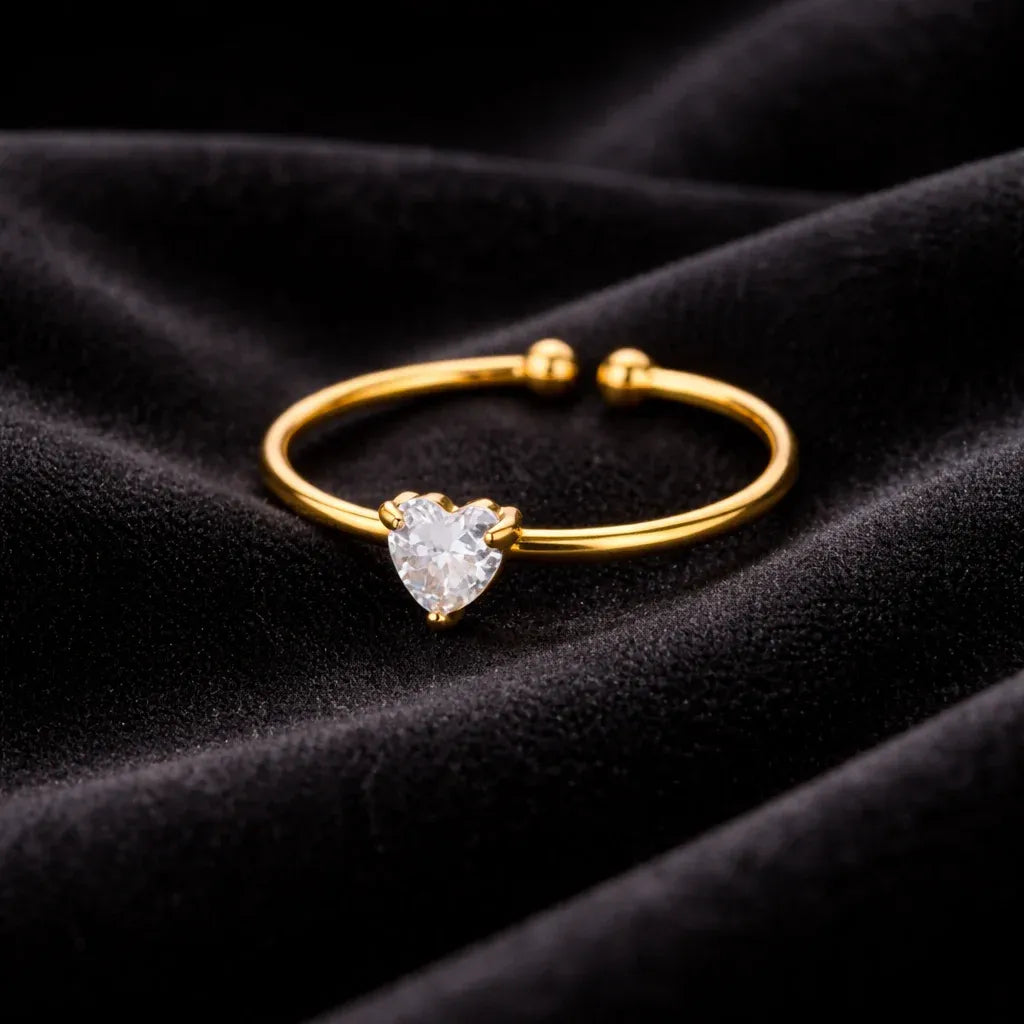 Bria Crystal Heart Open Ring – 5 Colors | Waterproof 18k Gold