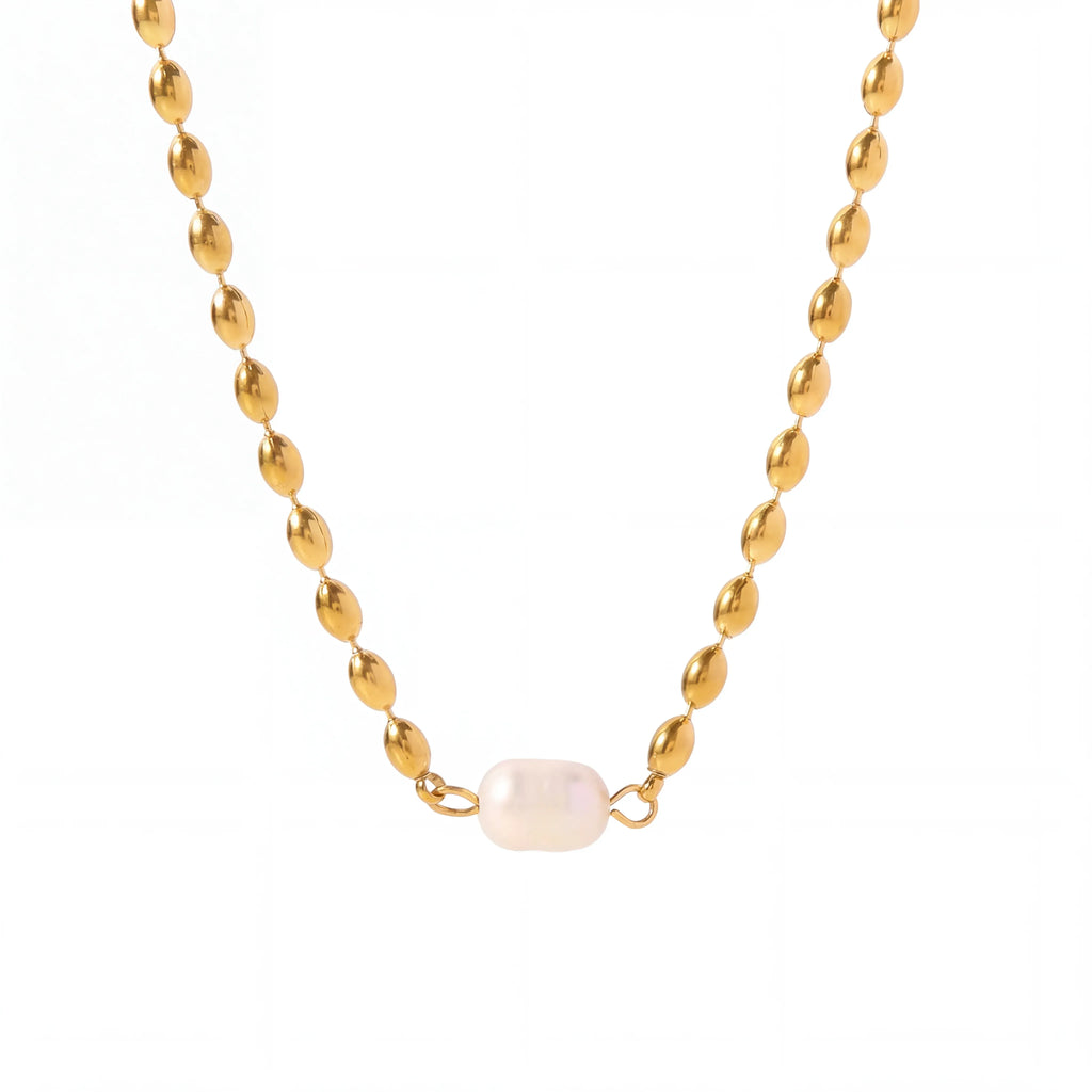 Phoebi Rice Pearl Necklace | Waterproof 18k Gold