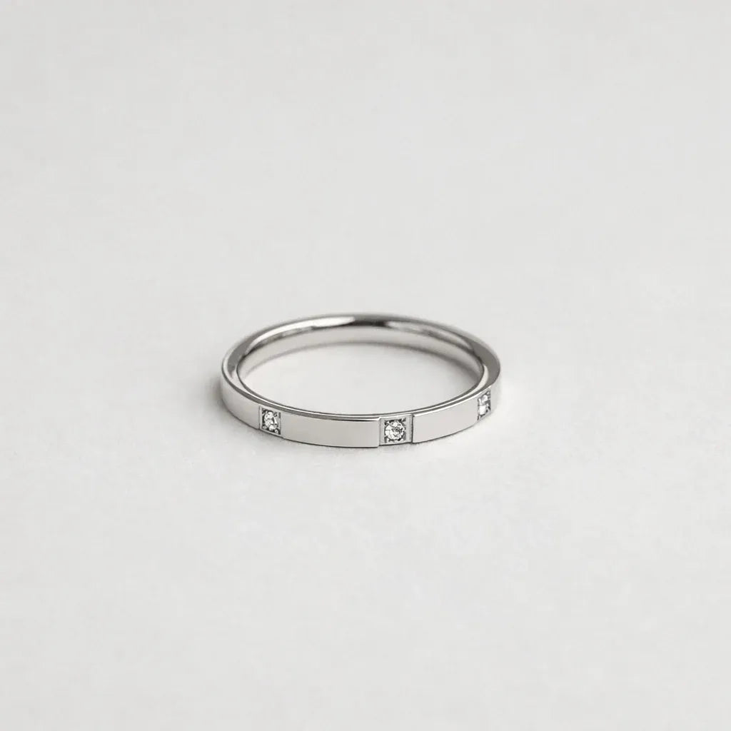 Mahi 3 Stone 2MM Band Ring | Waterproof Silver