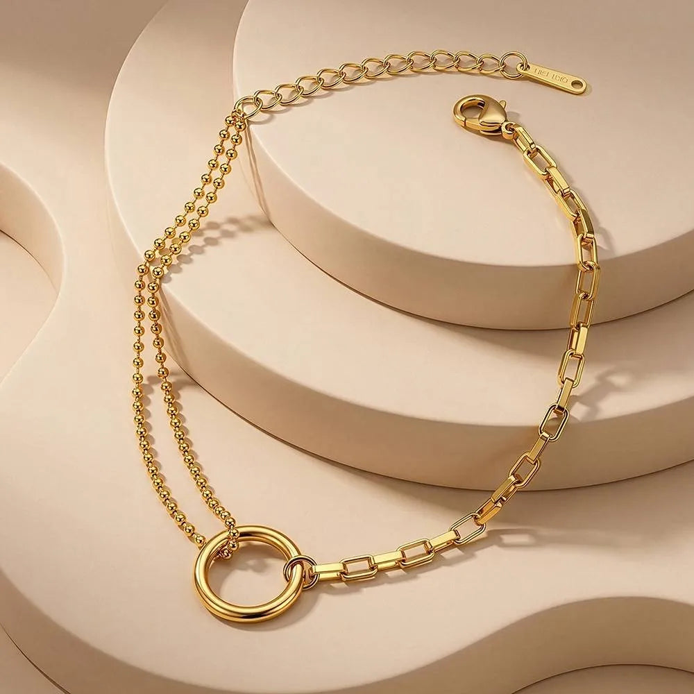 Briana Double Chain Circle Bracelet | Waterproof 18k Gold